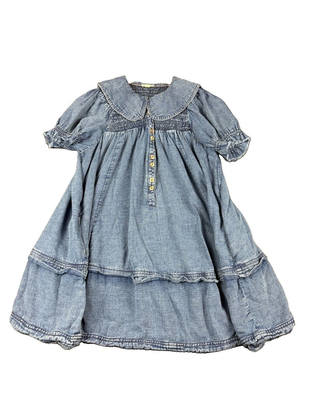 Pilcro Dress Women’s XS Blue Denim Peter Pan Collar Smocked Puff Sleeve Babydoll